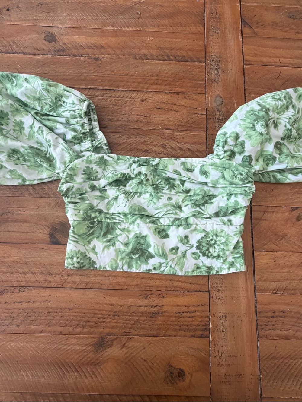 Abercrombie & Fitch Green Floral Puff Sleeve Crop Top